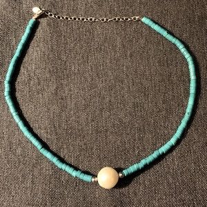 14” - 17.5” Turquoise Bead Choker with 1/2” Round Pearl